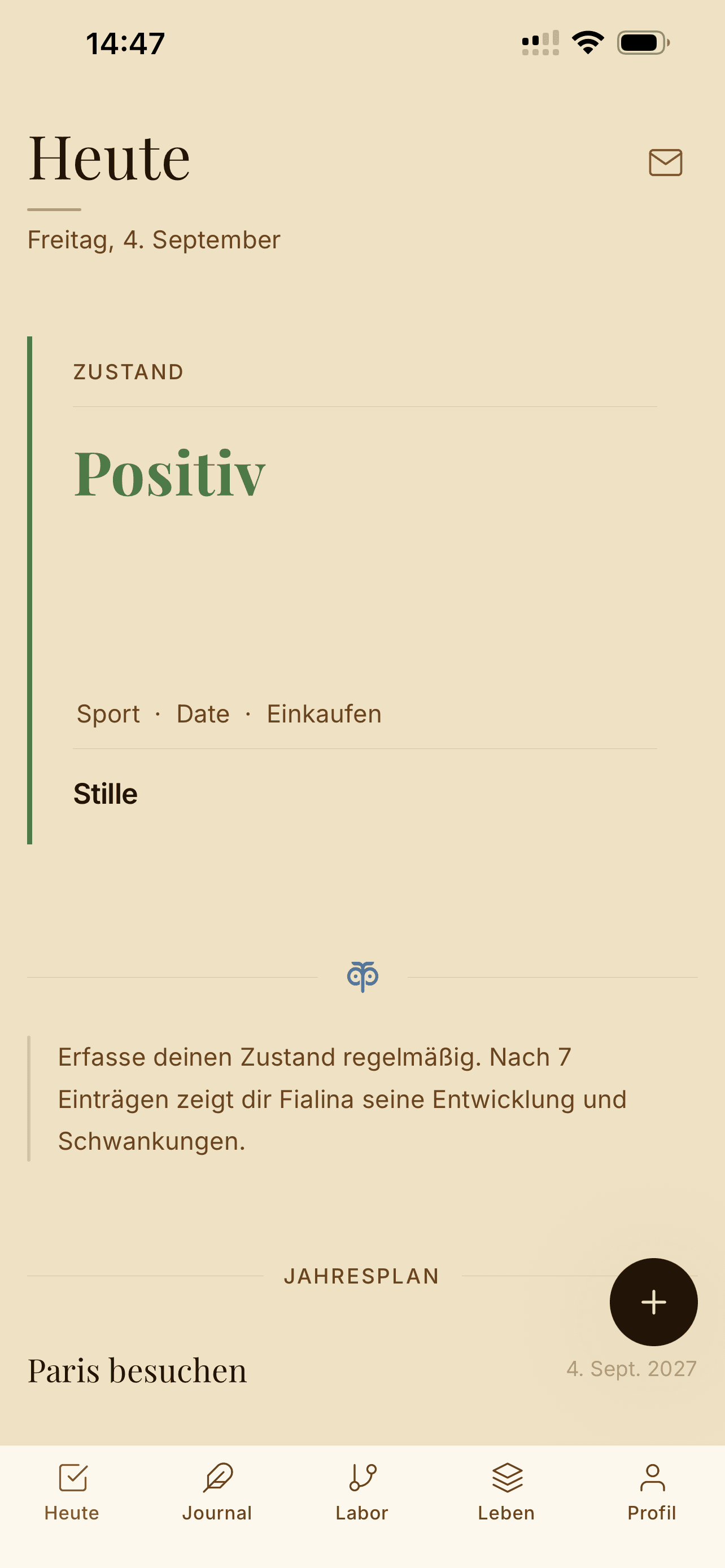 Beobachte, wie sich jeder Tag angefühlt hat.